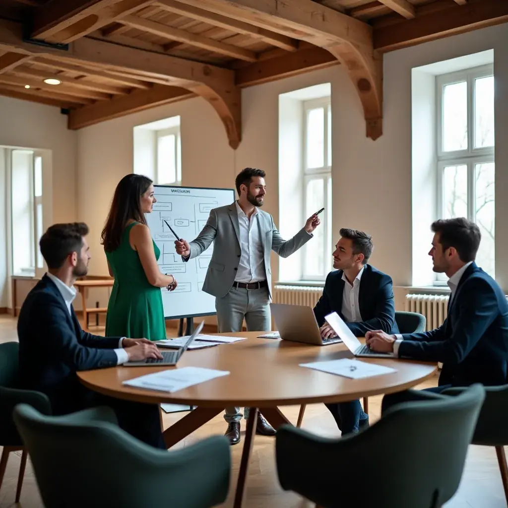 Eine Gruppe von Fachleuten, die an einem strategischen Planungstreffen teilnehmen.