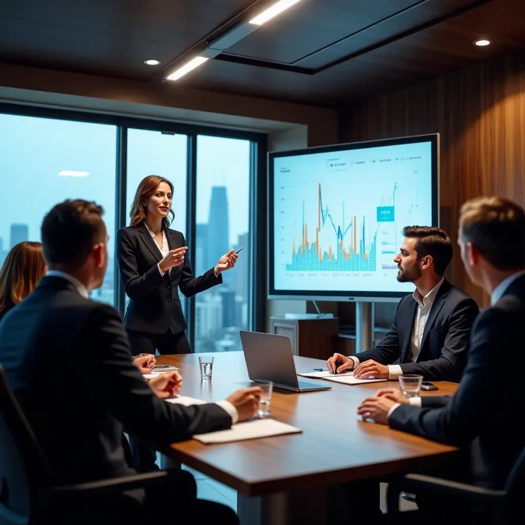 Ein Berater, der einem Klienten eine Präsentation über Geschäftsstrategien zeigt.