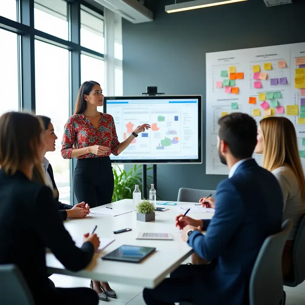 Notizblöcke und Stifte auf einem Konferenztisch für eine strategische Sitzung.